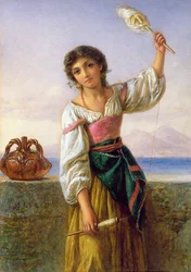 Junges Mädchen mit einer Spindel